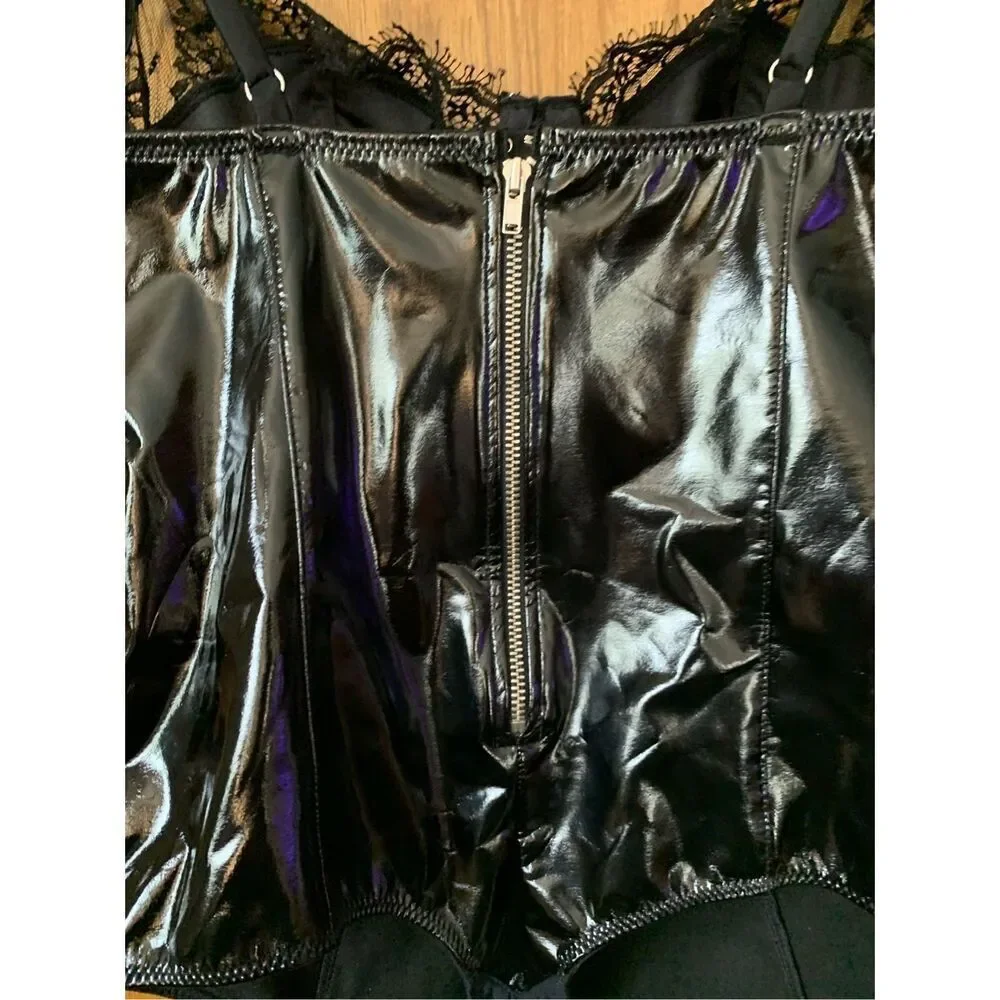 Fleur du Mal PVC Frankie Lace Bodysuit in Black Size S - Picture 7 of 12